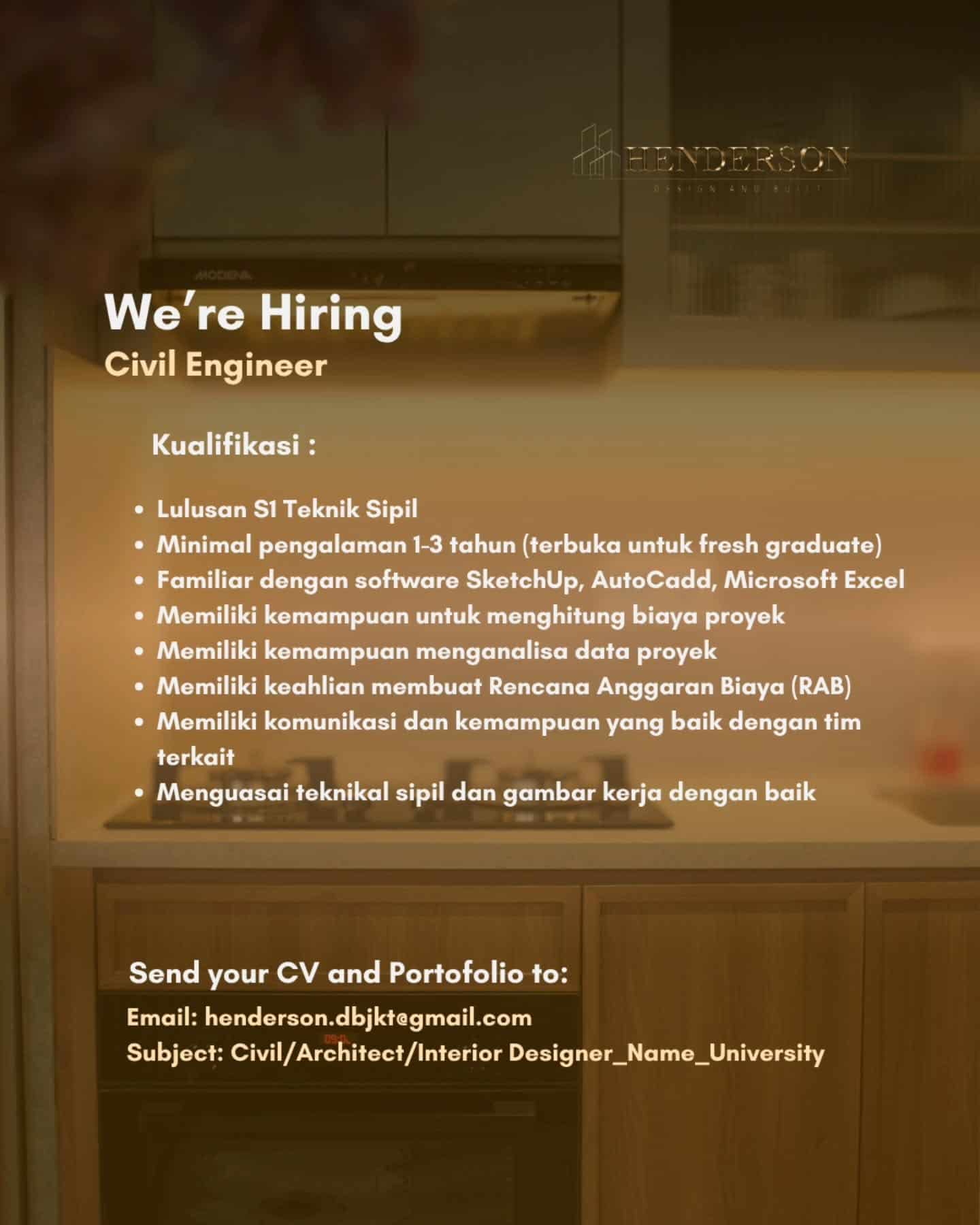 Lowongan Kerja Civil Engineer di HENDERSON (Design & Build) - S1 Sipil / Fresh Graduate (Info Semarang)